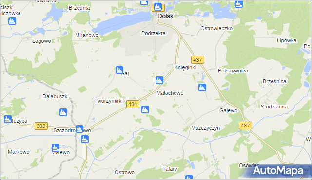 mapa Małachowo gmina Dolsk, Małachowo gmina Dolsk na mapie Targeo