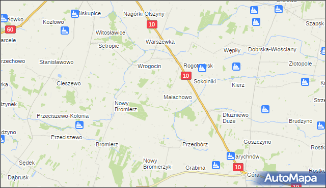 mapa Małachowo gmina Drobin, Małachowo gmina Drobin na mapie Targeo