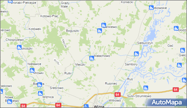 mapa Małachowo gmina Wizna, Małachowo gmina Wizna na mapie Targeo