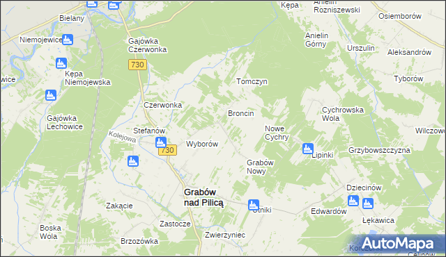 mapa Małęczyn gmina Grabów nad Pilicą, Małęczyn gmina Grabów nad Pilicą na mapie Targeo