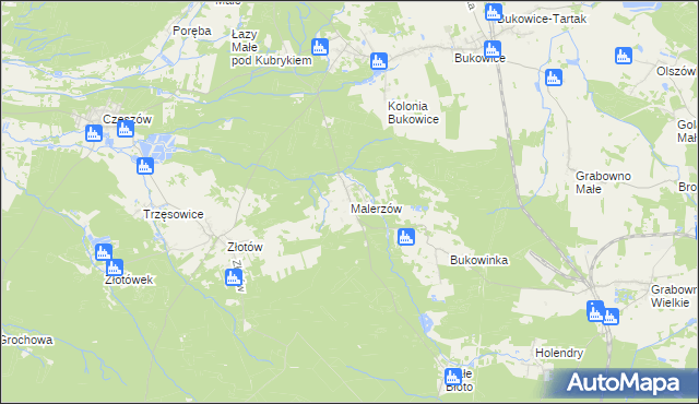 mapa Malerzów, Malerzów na mapie Targeo