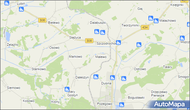 mapa Malewo gmina Gostyń, Malewo gmina Gostyń na mapie Targeo