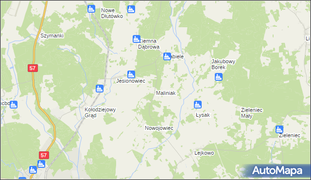 mapa Maliniak gmina Wielbark, Maliniak gmina Wielbark na mapie Targeo