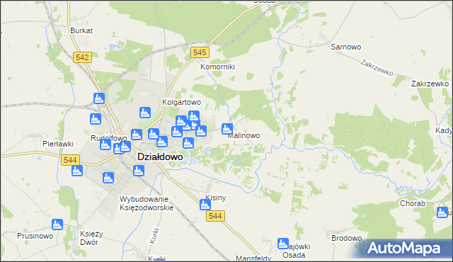 mapa Malinowo gmina Działdowo, Malinowo gmina Działdowo na mapie Targeo