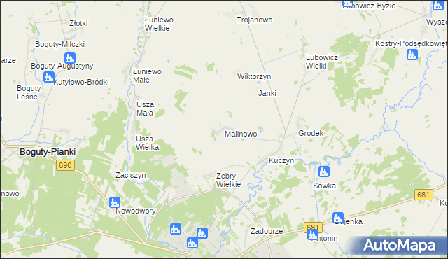 mapa Malinowo gmina Klukowo, Malinowo gmina Klukowo na mapie Targeo