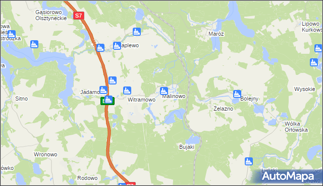 mapa Malinowo gmina Olsztynek, Malinowo gmina Olsztynek na mapie Targeo