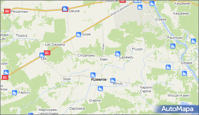 mapa Małki gmina Rzewnie, Małki gmina Rzewnie na mapie Targeo