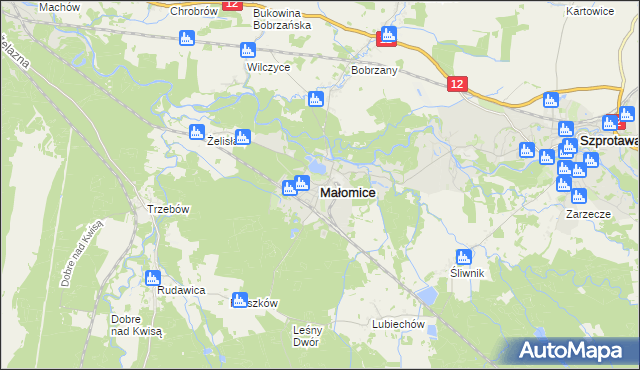 mapa Małomice, Małomice na mapie Targeo