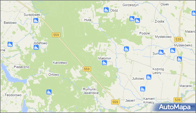 mapa Małomin, Małomin na mapie Targeo