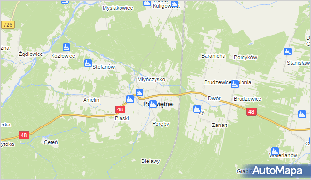 mapa Małoszyce gmina Poświętne, Małoszyce gmina Poświętne na mapie Targeo