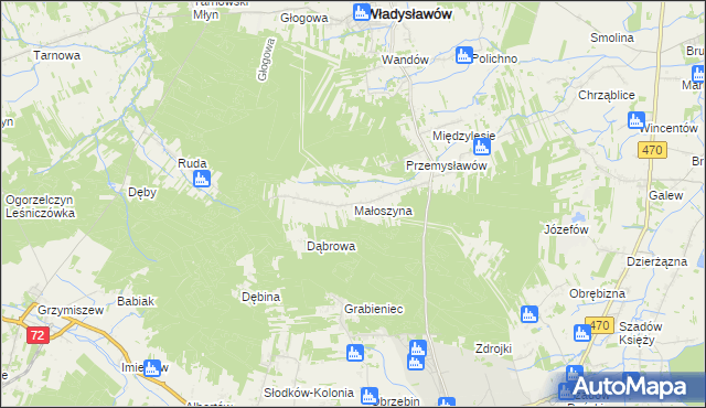 mapa Małoszyna, Małoszyna na mapie Targeo