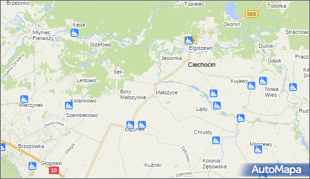 mapa Małszyce gmina Ciechocin, Małszyce gmina Ciechocin na mapie Targeo