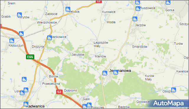 mapa Maniów gmina Jerzmanowa, Maniów gmina Jerzmanowa na mapie Targeo