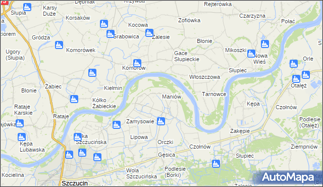 mapa Maniów gmina Szczucin, Maniów gmina Szczucin na mapie Targeo