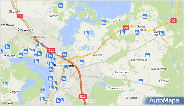 mapa Marcelin gmina Szczecinek, Marcelin gmina Szczecinek na mapie Targeo