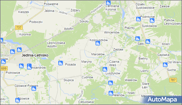 mapa Marcelów gmina Pionki, Marcelów gmina Pionki na mapie Targeo