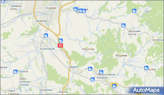 mapa Marcinów gmina Kłodzko, Marcinów gmina Kłodzko na mapie Targeo