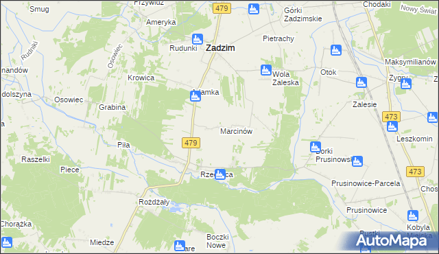 mapa Marcinów gmina Zadzim, Marcinów gmina Zadzim na mapie Targeo