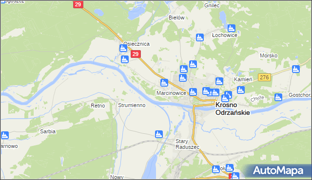 mapa Marcinowice gmina Krosno Odrzańskie, Marcinowice gmina Krosno Odrzańskie na mapie Targeo