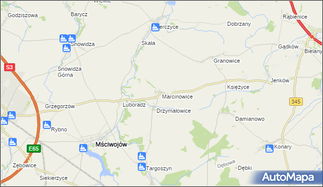 mapa Marcinowice gmina Mściwojów, Marcinowice gmina Mściwojów na mapie Targeo