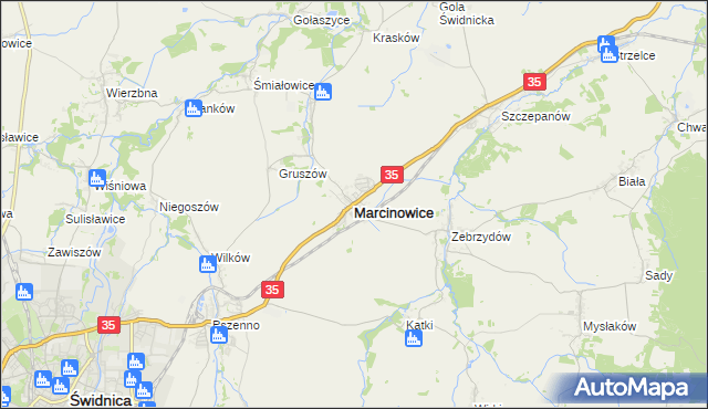 mapa Marcinowice powiat świdnicki, Marcinowice powiat świdnicki na mapie Targeo