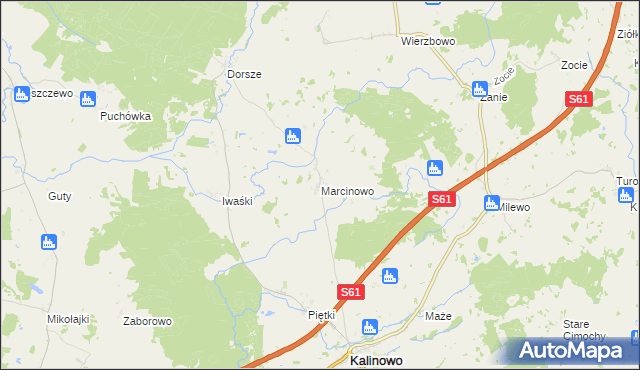 mapa Marcinowo gmina Kalinowo, Marcinowo gmina Kalinowo na mapie Targeo