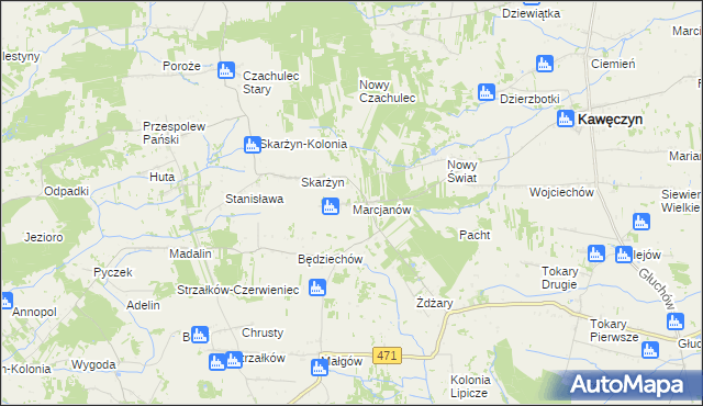 mapa Marcjanów gmina Kawęczyn, Marcjanów gmina Kawęczyn na mapie Targeo