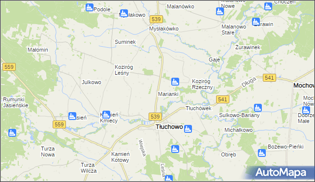 mapa Marianki gmina Tłuchowo, Marianki gmina Tłuchowo na mapie Targeo