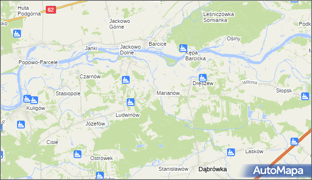 mapa Marianów gmina Dąbrówka, Marianów gmina Dąbrówka na mapie Targeo