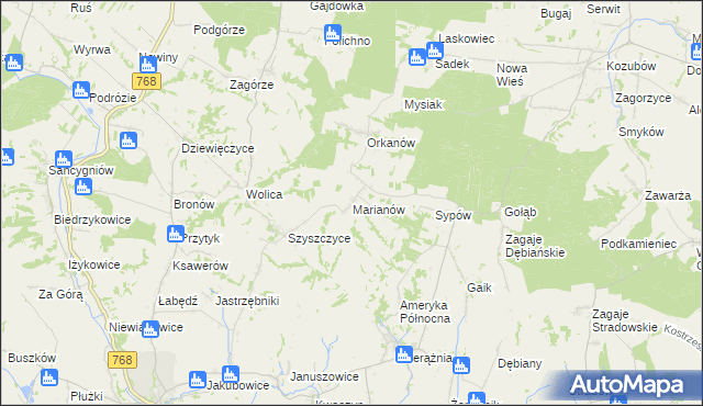 mapa Marianów gmina Działoszyce, Marianów gmina Działoszyce na mapie Targeo