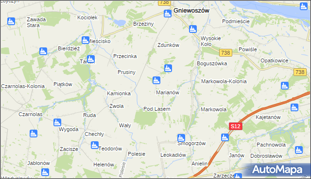 mapa Marianów gmina Gniewoszów, Marianów gmina Gniewoszów na mapie Targeo