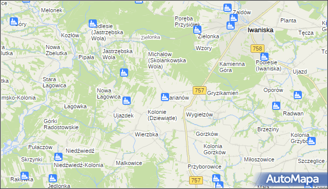 mapa Marianów gmina Iwaniska, Marianów gmina Iwaniska na mapie Targeo