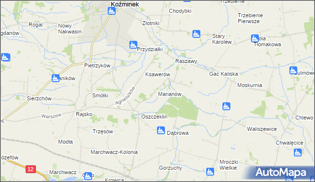 mapa Marianów gmina Koźminek, Marianów gmina Koźminek na mapie Targeo