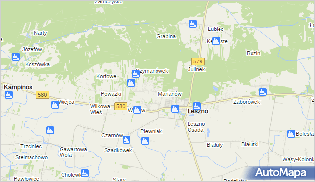 mapa Marianów gmina Leszno, Marianów gmina Leszno na mapie Targeo