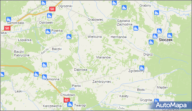 mapa Marianów gmina Stoczek, Marianów gmina Stoczek na mapie Targeo