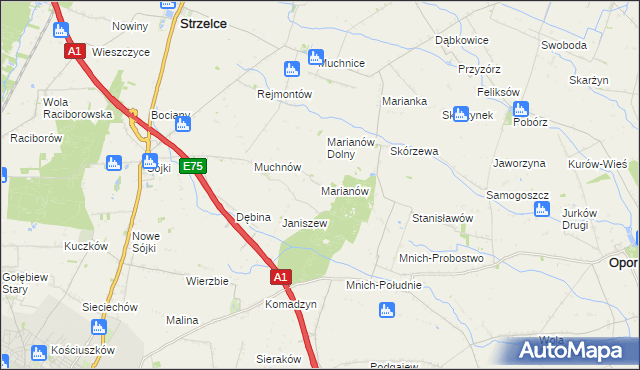 mapa Marianów gmina Strzelce, Marianów gmina Strzelce na mapie Targeo