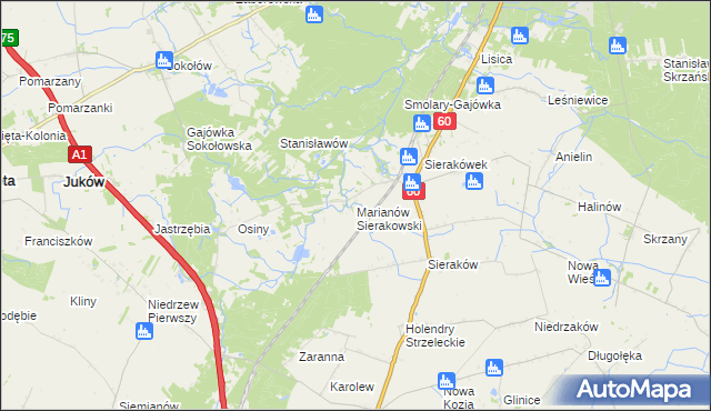 mapa Marianów Sierakowski, Marianów Sierakowski na mapie Targeo