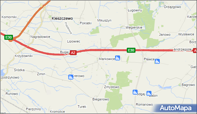 mapa Markowice gmina Kleszczewo, Markowice gmina Kleszczewo na mapie Targeo