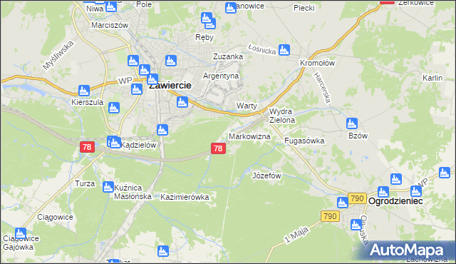 mapa Markowizna gmina Ogrodzieniec, Markowizna gmina Ogrodzieniec na mapie Targeo