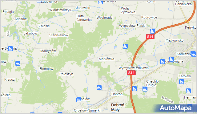 mapa Markówka gmina Dobroń, Markówka gmina Dobroń na mapie Targeo