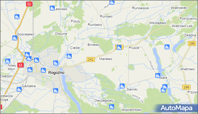 mapa Marlewo gmina Rogoźno, Marlewo gmina Rogoźno na mapie Targeo