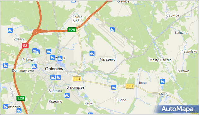 mapa Marszewo gmina Goleniów, Marszewo gmina Goleniów na mapie Targeo