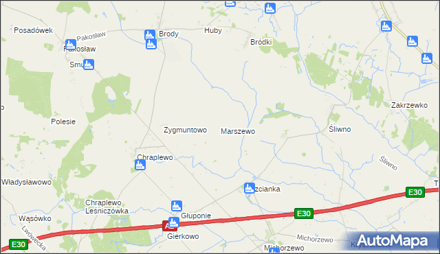 mapa Marszewo gmina Lwówek, Marszewo gmina Lwówek na mapie Targeo