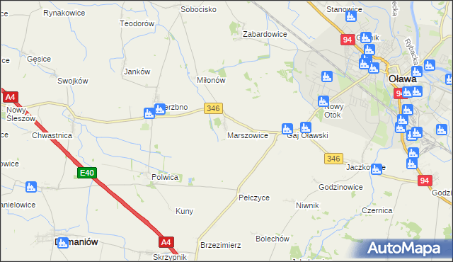 mapa Marszowice gmina Oława, Marszowice gmina Oława na mapie Targeo