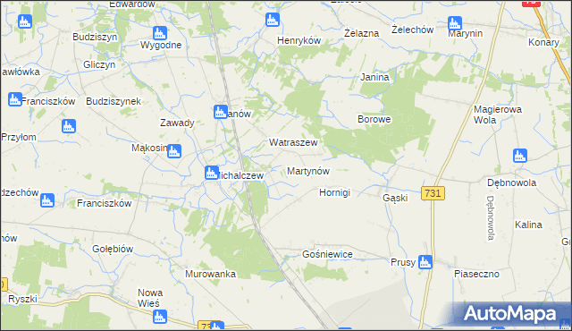 mapa Martynów gmina Chynów, Martynów gmina Chynów na mapie Targeo