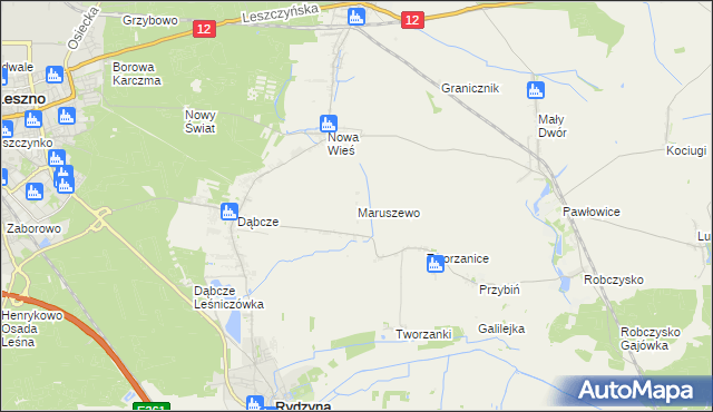 mapa Maruszewo gmina Rydzyna, Maruszewo gmina Rydzyna na mapie Targeo