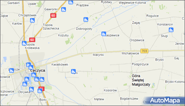 mapa Marynki gmina Góra Świętej Małgorzaty, Marynki gmina Góra Świętej Małgorzaty na mapie Targeo