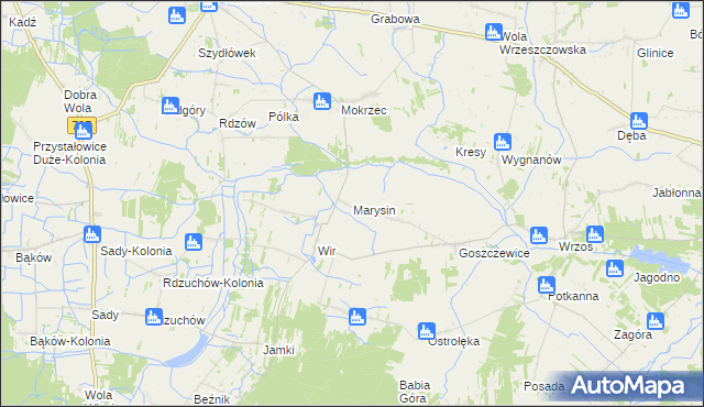 mapa Marysin gmina Potworów, Marysin gmina Potworów na mapie Targeo