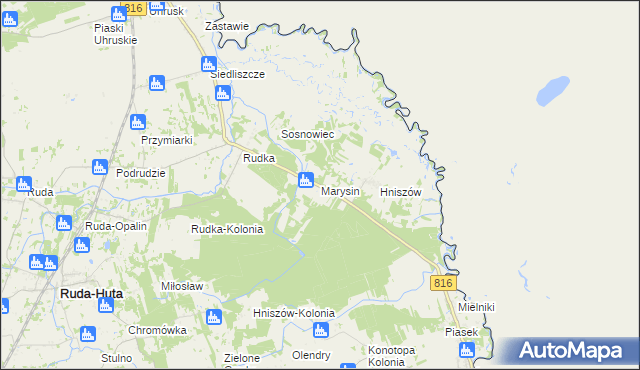 mapa Marysin gmina Ruda-Huta, Marysin gmina Ruda-Huta na mapie Targeo