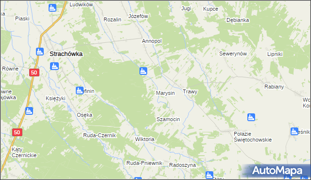 mapa Marysin gmina Strachówka, Marysin gmina Strachówka na mapie Targeo